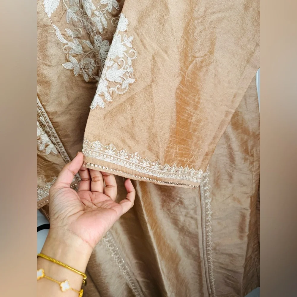 M-Basics Tan Embroidered Kurta Bottoms( 2 piece ) - Picture 2 of 6